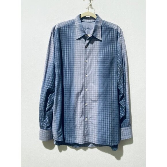 Tommy Bahama Mens  L Button Up Shirt Purple Ombre Plaid Long Sleeves Silk Cotton - Picture 1 of 6
